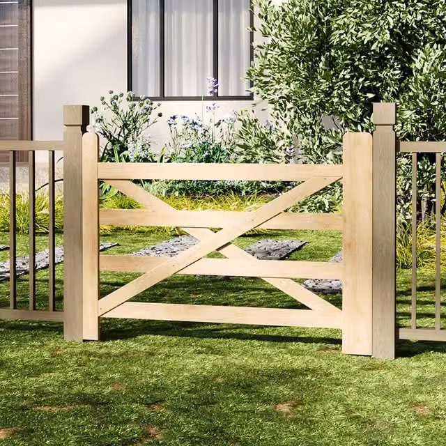 Livingandhome Brown Timber Big Cross Outdoor Garden Gate, Width: 90 cm