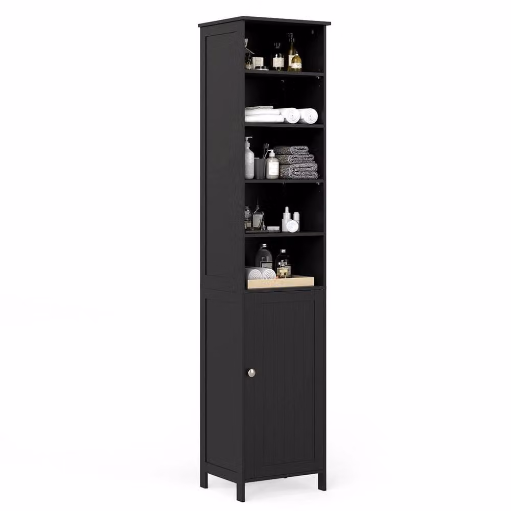 VOGREX Black 3-Tier Modern Bathroom Storage Cabinet with Hinged Doors and Internal Shelves – 3
