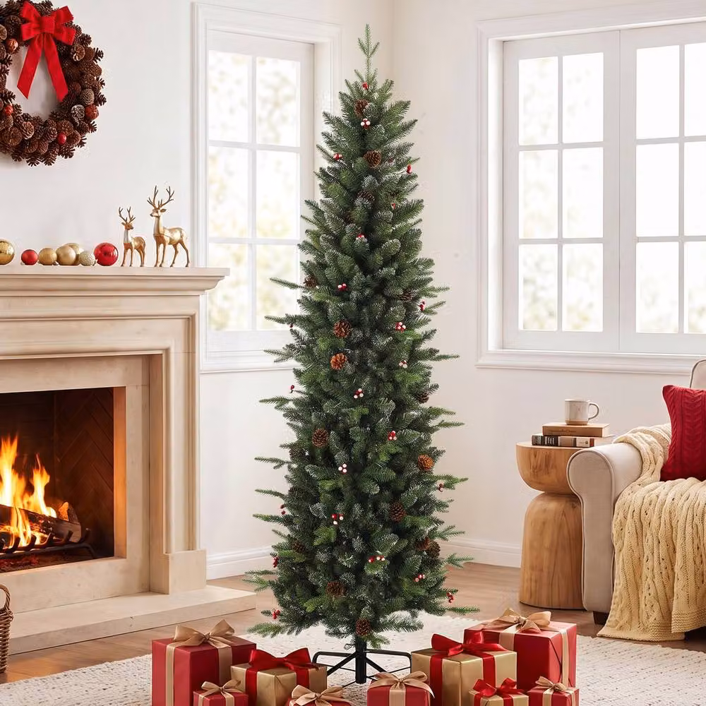 HOMCOM Slim Gracious Pine Christmas Tree, Green, Height: 180 cm – 2