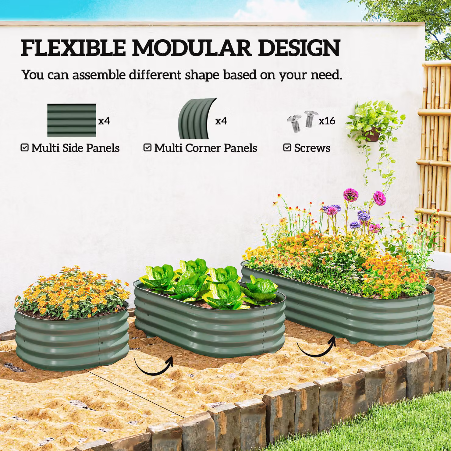 Outsunny Galvanised Steel Raised Garden Bed with Safety Edging in Grey – 3