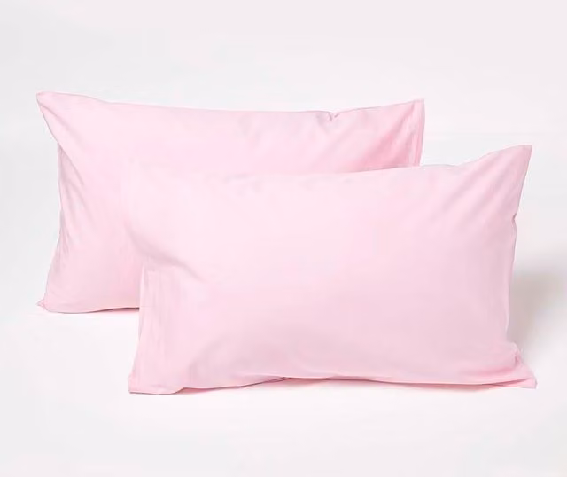 Homescapes Pink Combed Cotton Kids Pillowcases, 2 Pack, W/D/H: 40 x 60 cm, 200 Thread Count