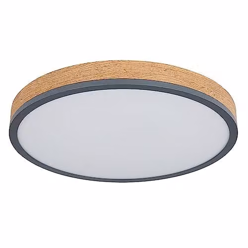 Netlighting Doro Round LED Flush Ceiling Light in Grey and Wood, Diameter: 45 cm