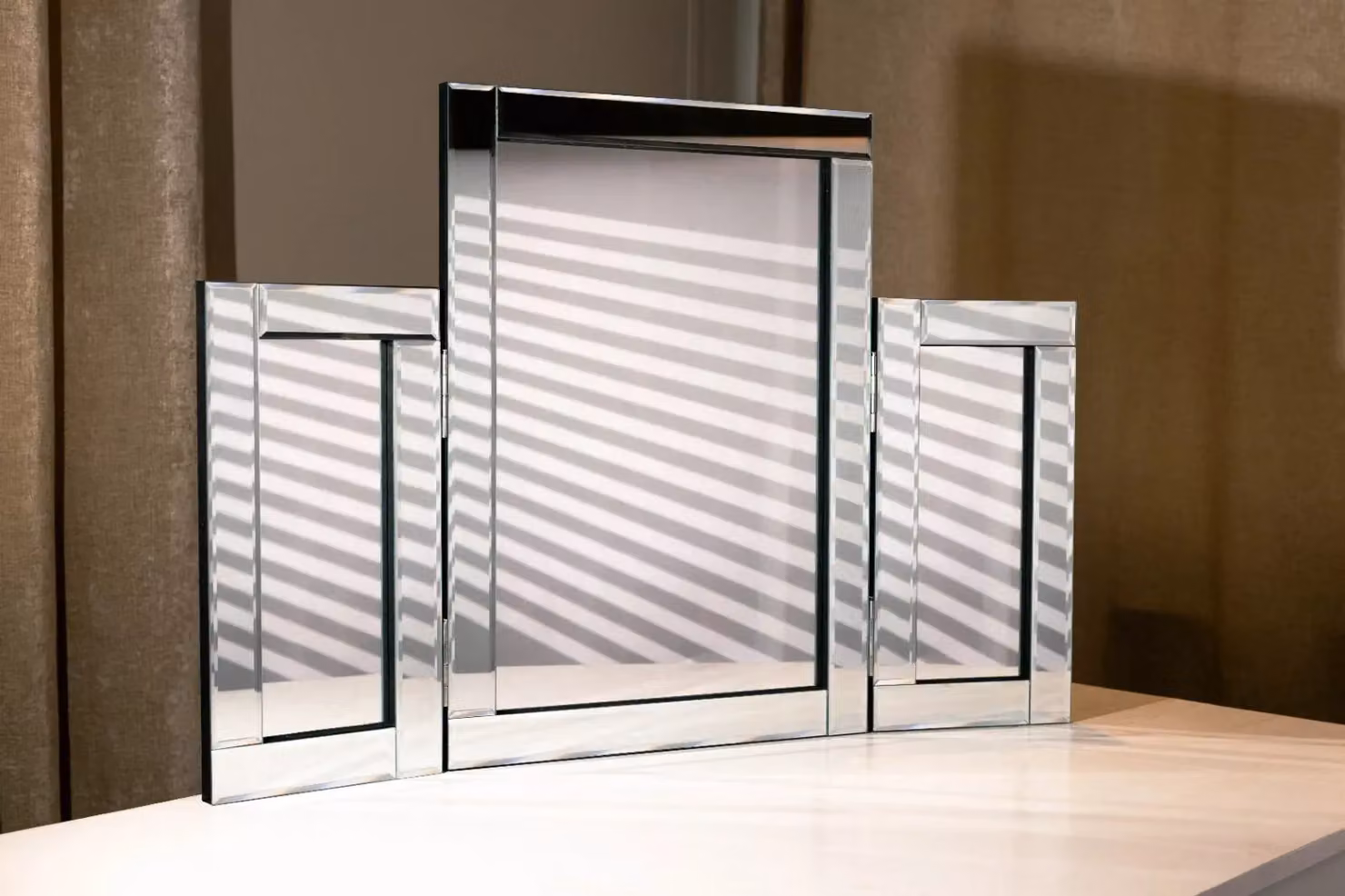Marco Paul Large Tri-Fold Tabletop Dressing Table Mirror in Silver – 2