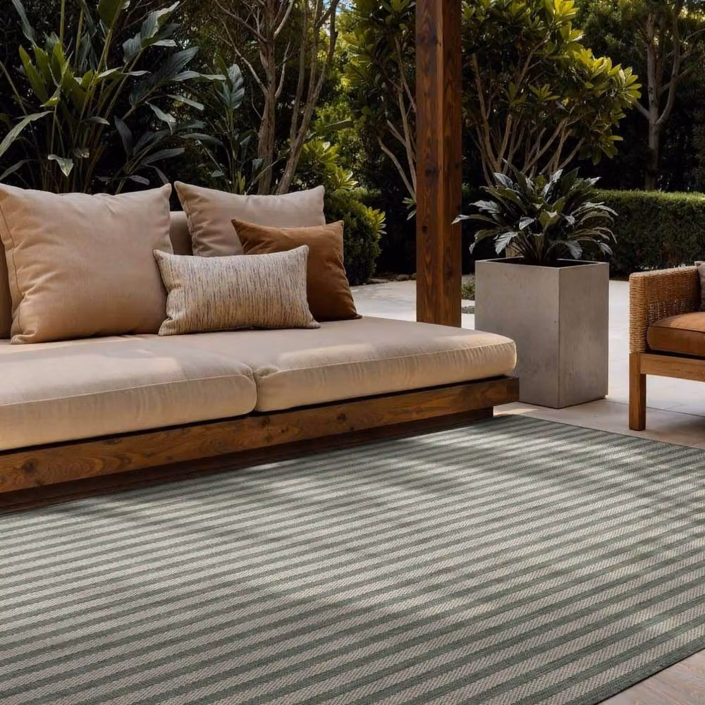 Ted Baker Linley Striped Flatweave Indoor Outdoor Rug in Green, W: 120 cm, L: 170 cm – 2