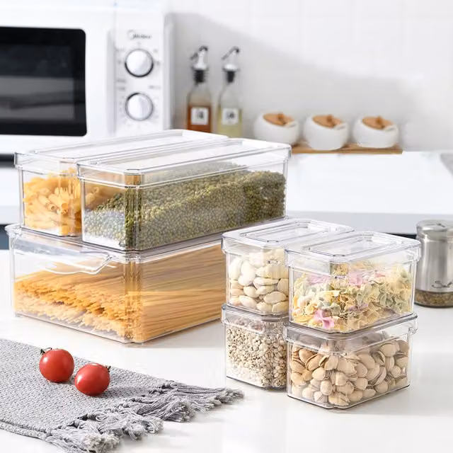 Livingandhome Set of Stackable Non-Slip Transparent Plastic Fridge Storage Boxes, BPA-Free, 0.6 - 5.8 l