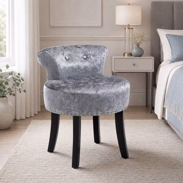 STILVORA Dressing Table Stool with Backrest in Grey