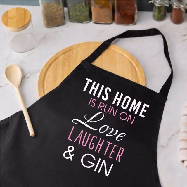 60 Second Makeover Limited This Home Is Run On Love Laughter And Gin Apron in Black