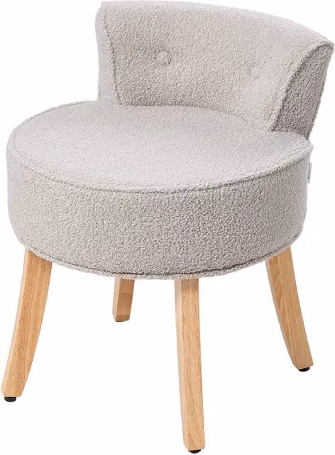 Living and Home Teddy Fleece Vanity Stool with Rubberwood Legs in Grey, W/D/H: 41.0 x 60.7 x 41.0 cm – 1