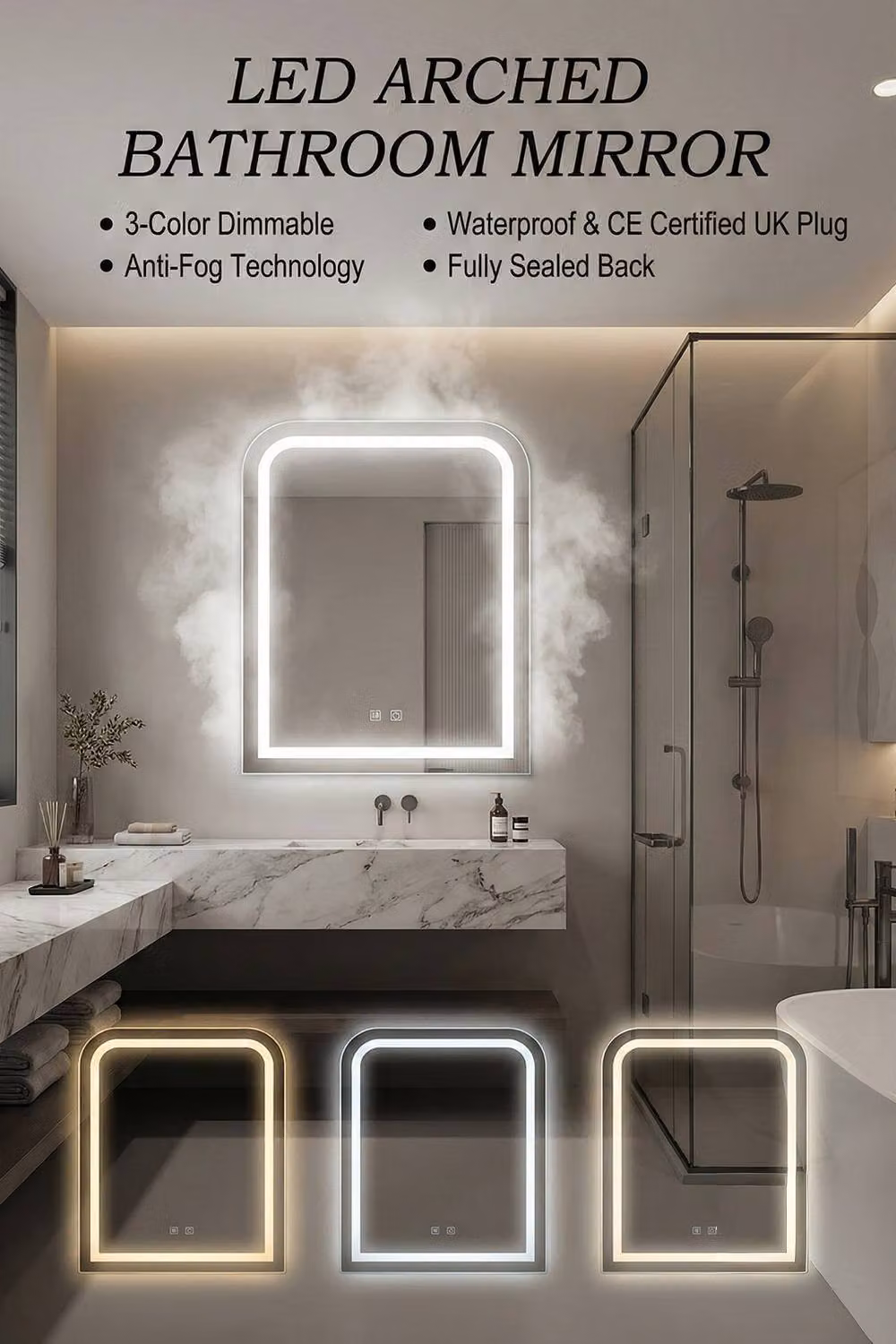 Living and Home Oval LED Wall Mounted Bathroom Mirror in White with Dimmable Touch Control – 2