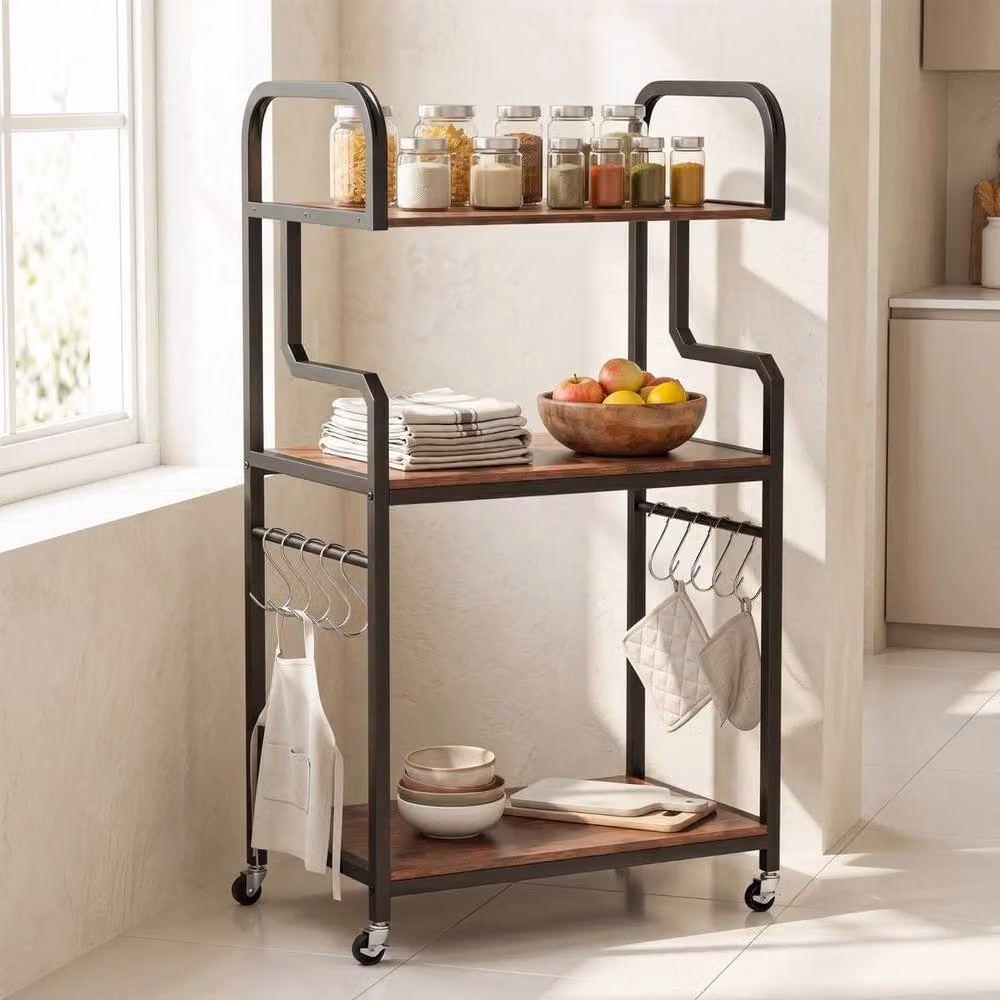 PAWNORA 3-Tier Rolling Printer Stand Mobile Machine Table Cart with Shelves in Brown – 5