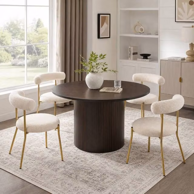 OHS Madison Ribbed Round Dining Table in Brown Wood Effect – 1