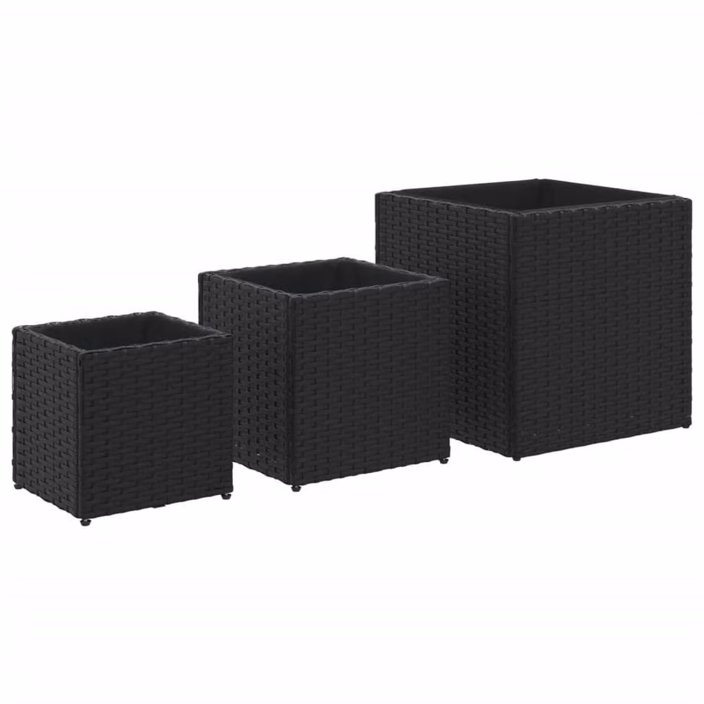 Berkfield Home Garden Planter Set of 3 in Black Poly Rattan and Steel – 2