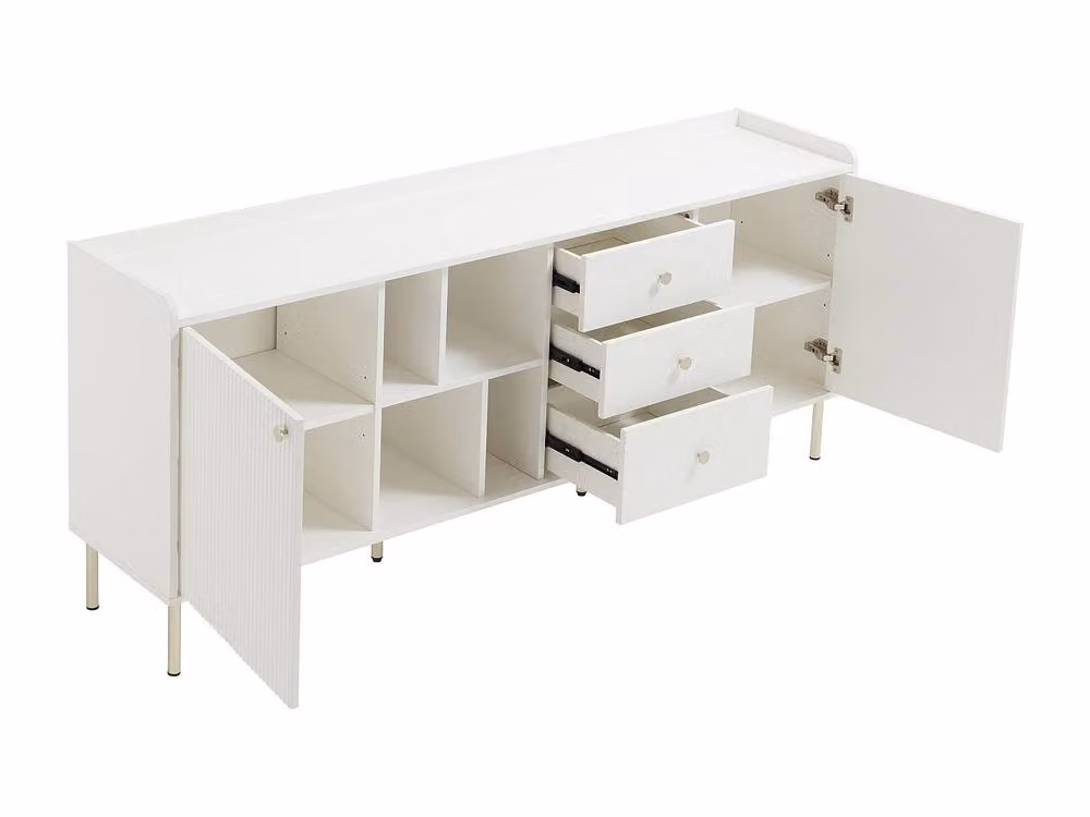 Vente-unique Modern White and Gold Sideboard with 2 Doors, 3 Soft-Close Drawers and 4 Niches – 2