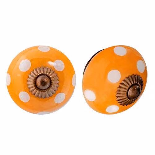 Nicola Spring Polished Ceramic Cabinet Knobs, Orange and White, Pack of 6