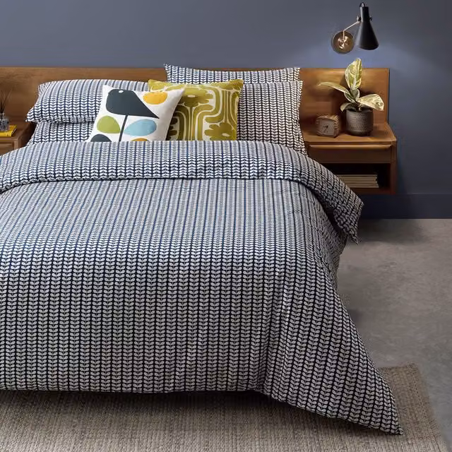 Orla Kiely Tiny Stem Whale Blue Cotton Duvet Cover Bedding