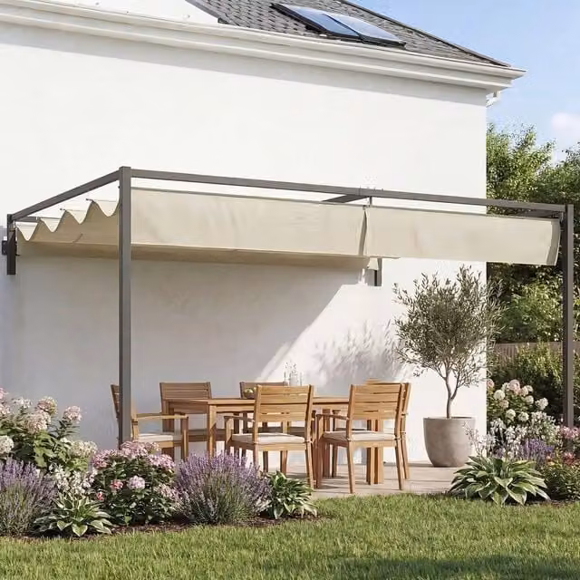 Outsunny Beige Lean-to Pergola with Retractable Roof