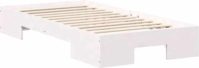 Berkfield Home Floor Bed Frame with Storage in White Solid Pine Wood W/D/H: 90 x 190 x 25 cm