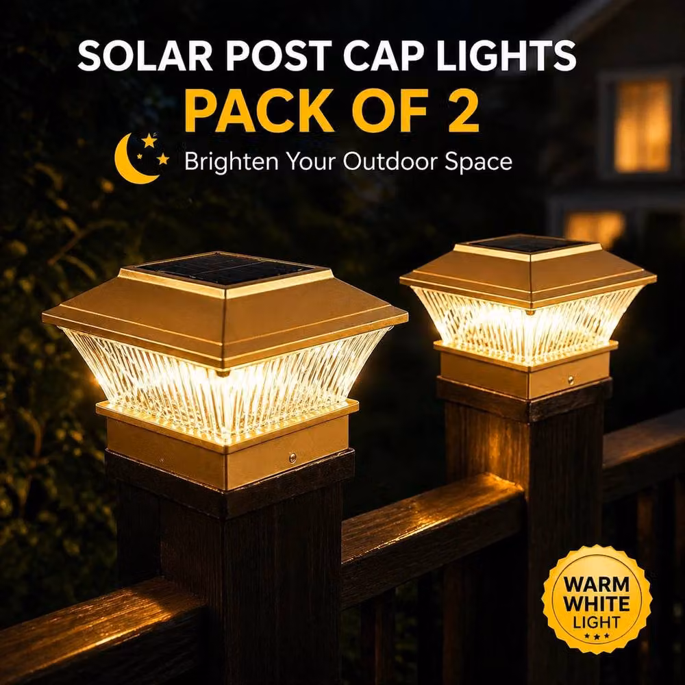 NESTLUNE Raxter Solar LED Outdoor Post Lantern in Gold/Brass – 3