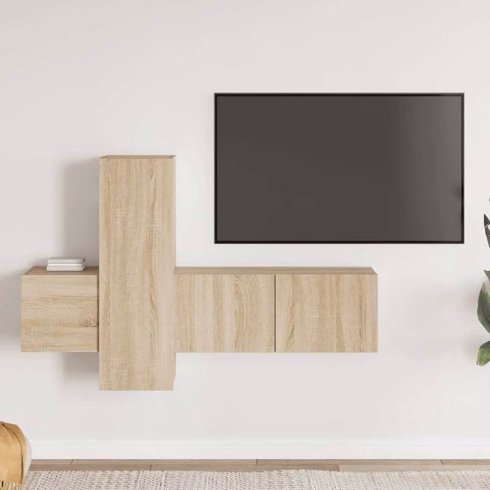 Berkfield Home 3 Piece Sturdy TV Cabinet Set in Sonoma Oak Light Oak Engineered Wood – 1