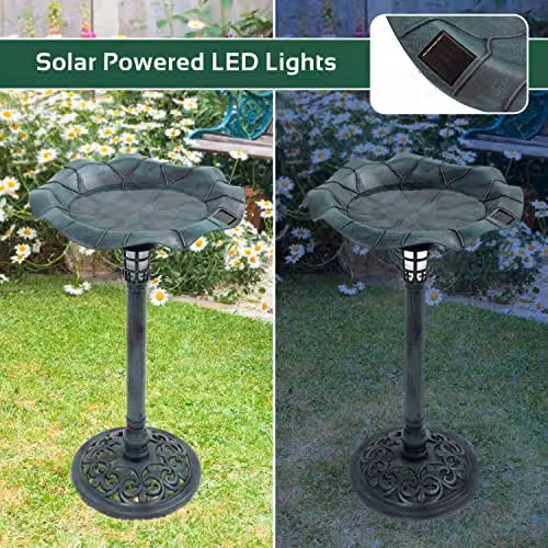 GardenKraft 17430 Bird Bath with Solar Powered Light in Green Verdigris Metal Effect, H 80 cm x W 43 cm x D 43 cm – 4