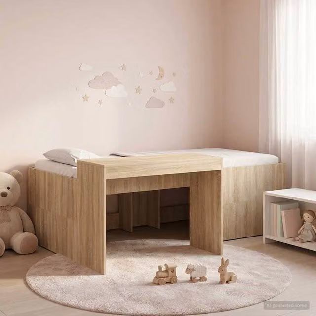Berkfield Home Kids High Bed Frame with Desk in Sonoma Oak and Brown, W: 75 cm, L: 190 cm – 1