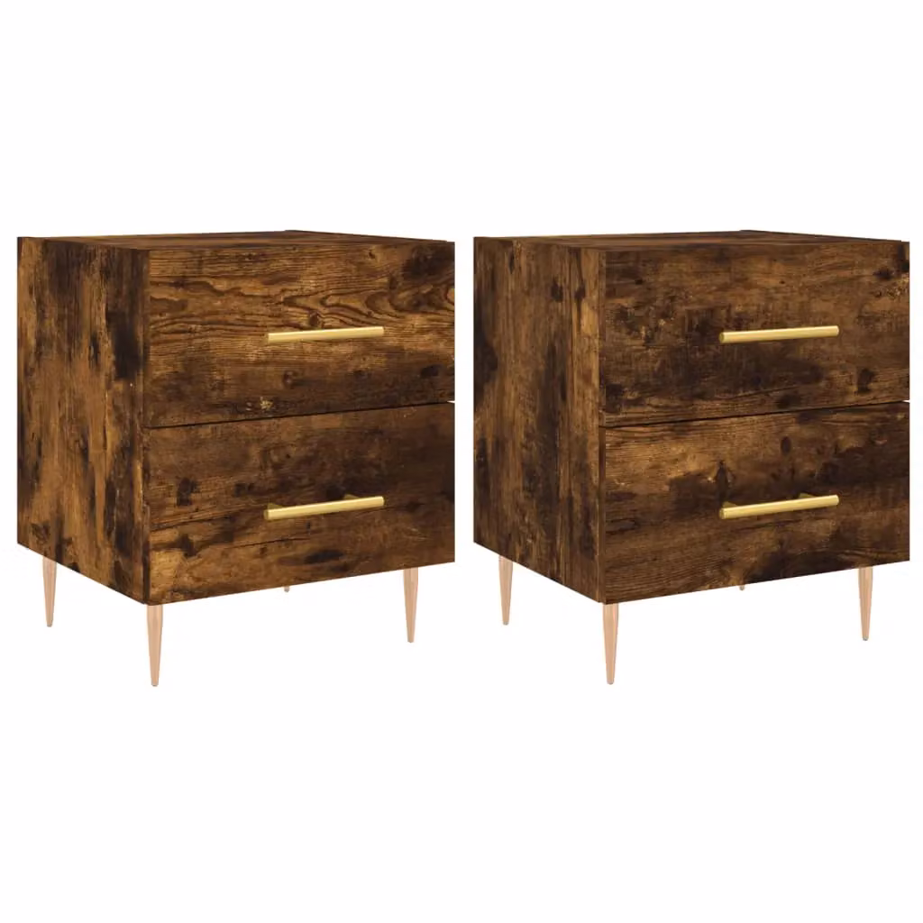 Berkfield Home Set of 2 Smoked Oak Bedside Cabinets in Brown, W/D/H: 40 x 35 x 47.5 cm – 2