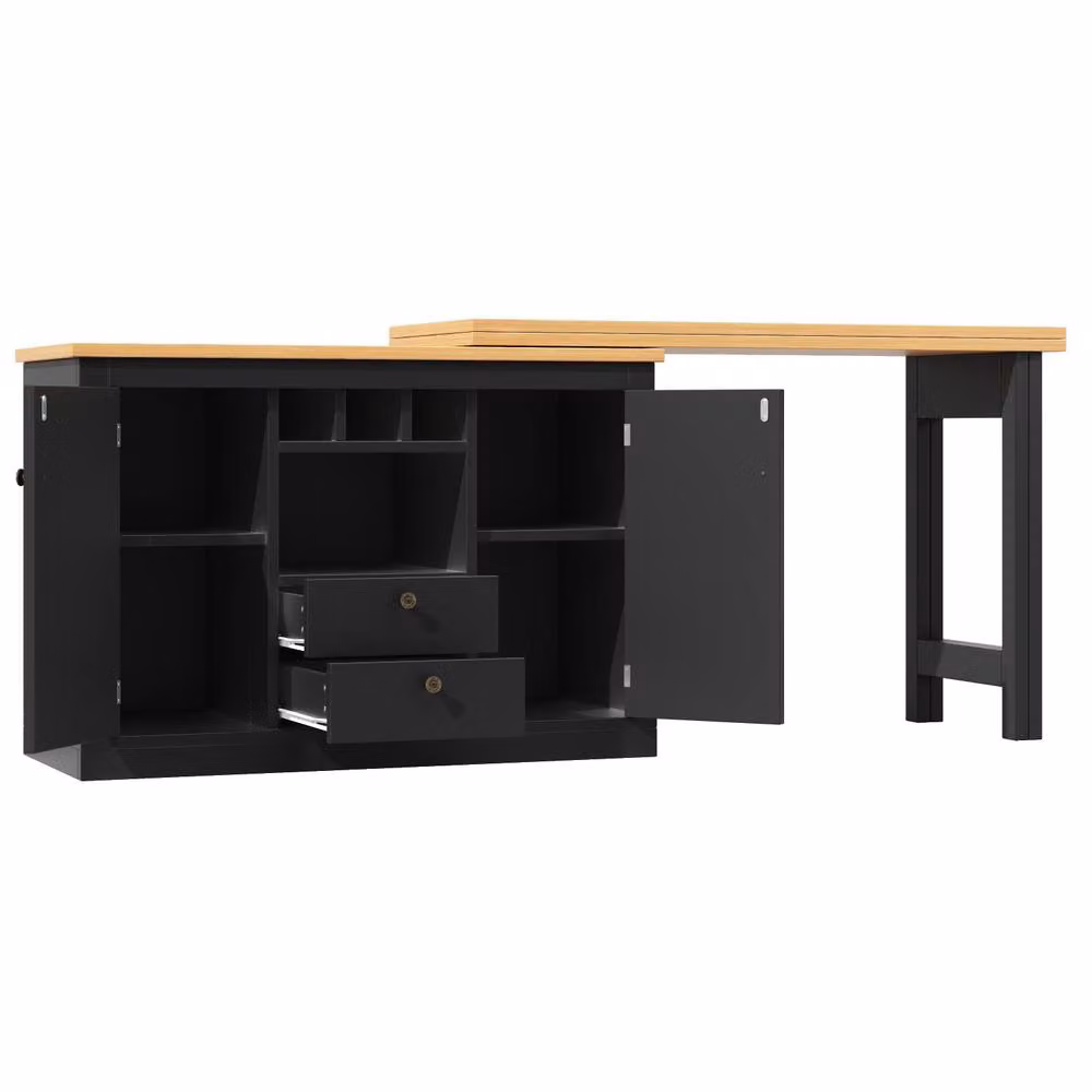 BTM 360 Degree Rotating Bar Table with Storage and Wine Rack in Black, W/D/H: 76 x 40 x 40 cm – 6