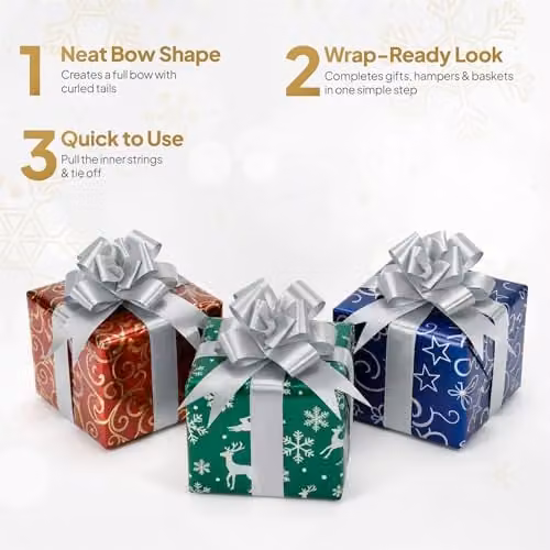 Shatchi 40pcs Silver 3cm Plastic Pull Bows for Gift Wrapping and Party Decorations – 4