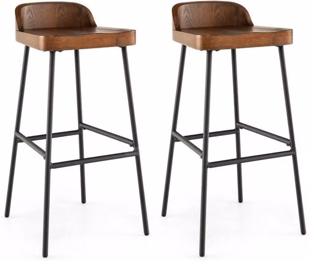 VOGREX Set of 2 Industrial Low-Back Bar Stools in Brown – 1