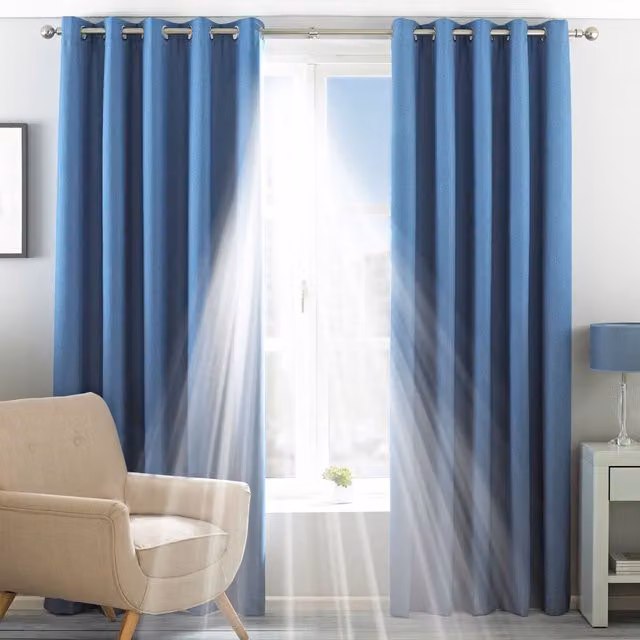 Essentials Twilight Thermal Blackout Eyelet Curtains in Blue, Width: 229 cm, Drop: 229 cm