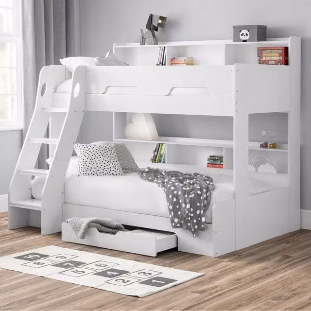 Julian Bowen Orion White Solid Wood Triple Bunk Bed Frame with 3ft Single and 4ft Small Double Beds