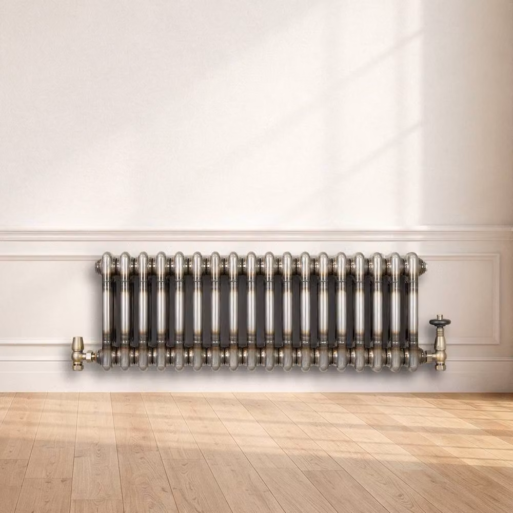 Monstershop Traditional 2 Column Steel Radiator and Valves, Silver, W: 30.0 cm, H: 83.0 cm, D: 30.0 cm – 4
