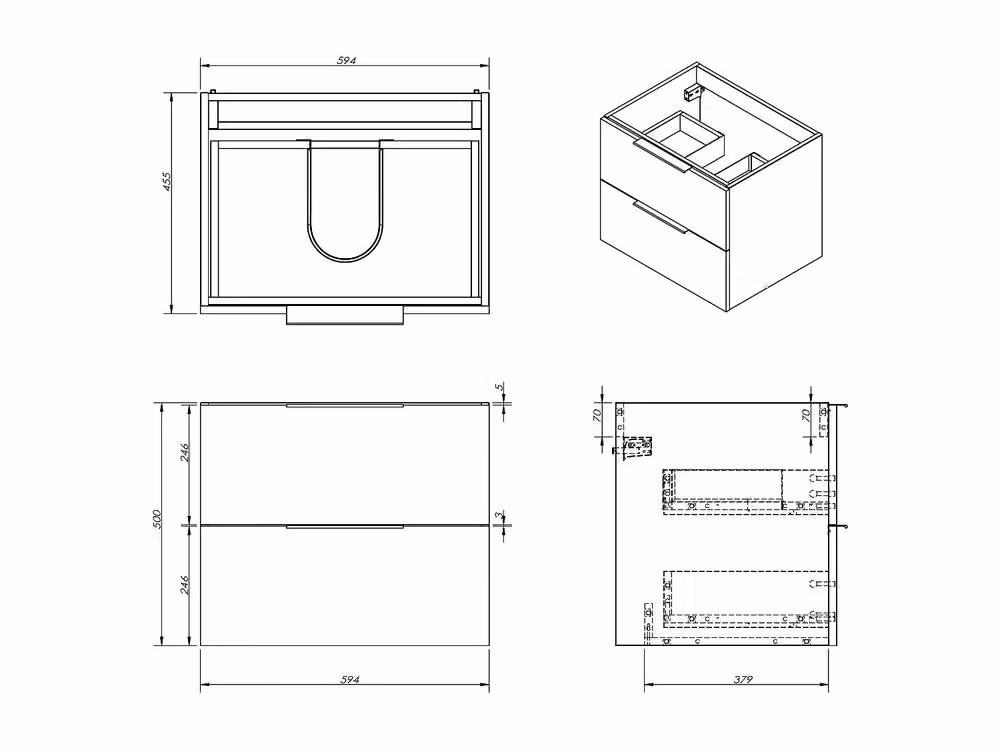 Vente-unique NISAYA Wall-Hung Vanity Unit in Light Oak, W/D/H: 60 x 46 x 50 cm – 3