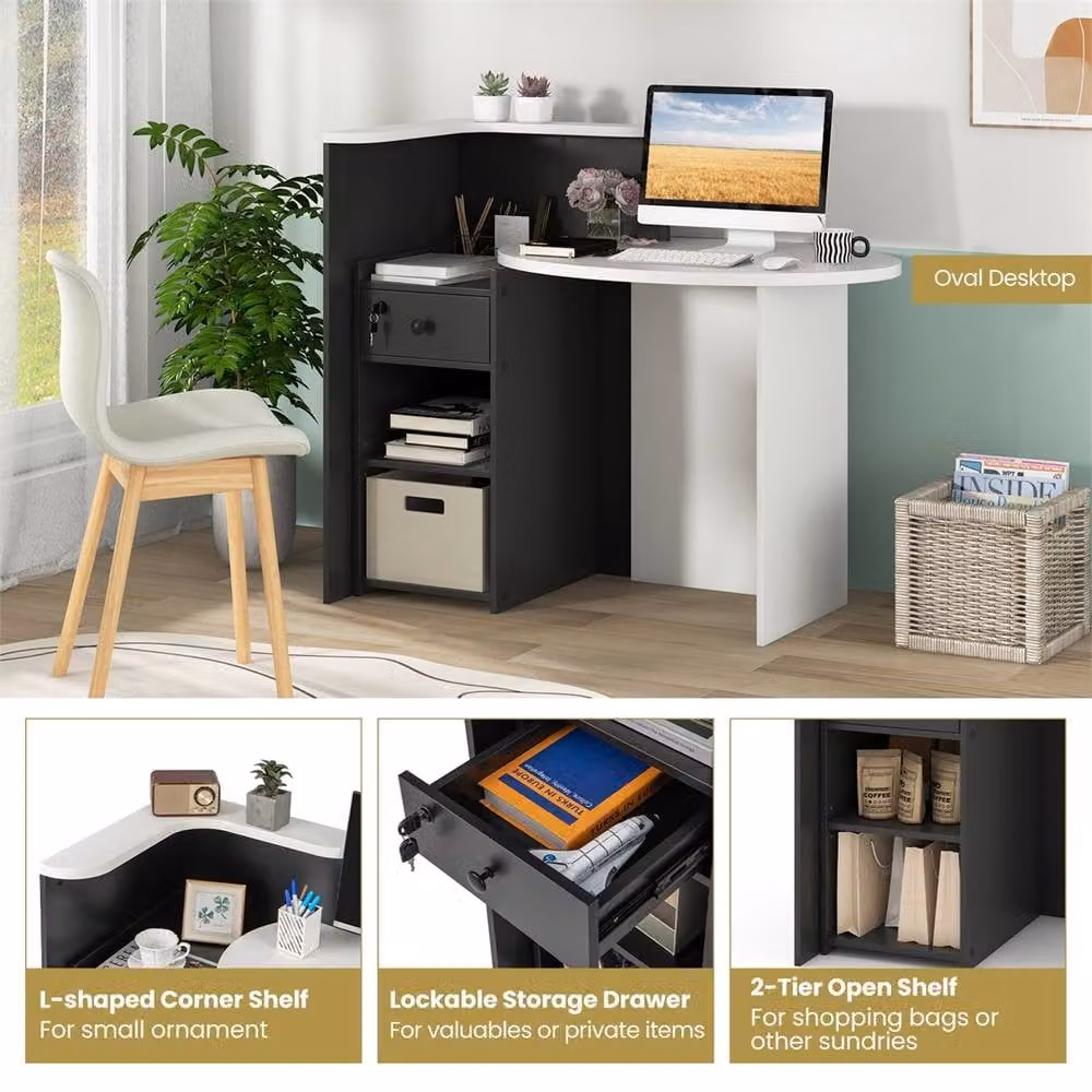 NESTLUNE Modern Office Reception Desk in Black, W: 100 cm – 4