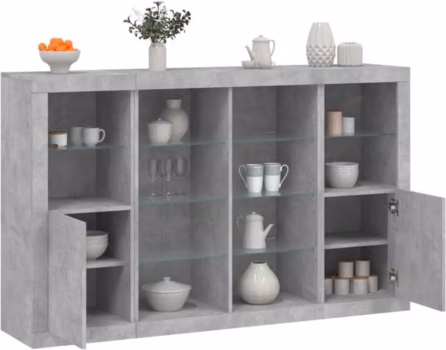 Berkfield Home Set of 3 Modern Sideboards with Integrated LED Lights in Matt Concrete Grey Engineered Wood – 1