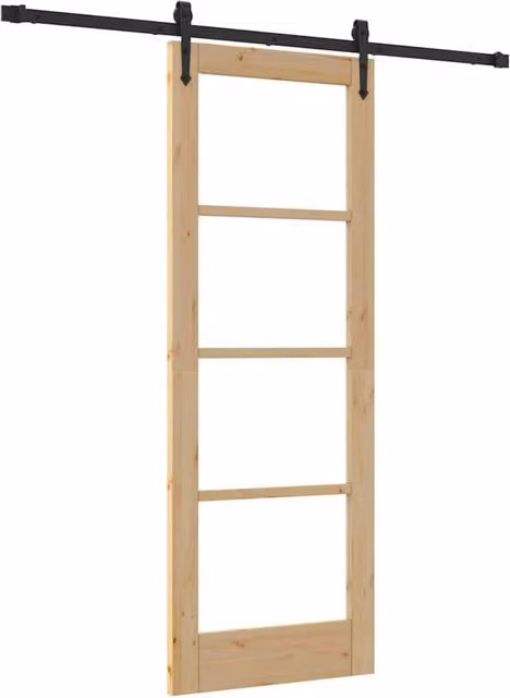 Berkfield Home Minimalist Solid Wood Pine Sliding Door with Hardware Set, Brown, W: 73.5 cm, H: 198.5 cm