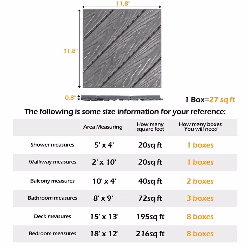 SPETLEK 27pcs Interlocking Plastic Decking Tiles for Patio and Garden, Grey – 2