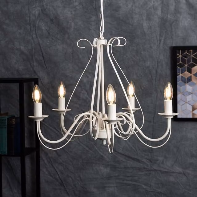 ValueLights Vintage Style 5 Way Ceiling Light Chandelier in White