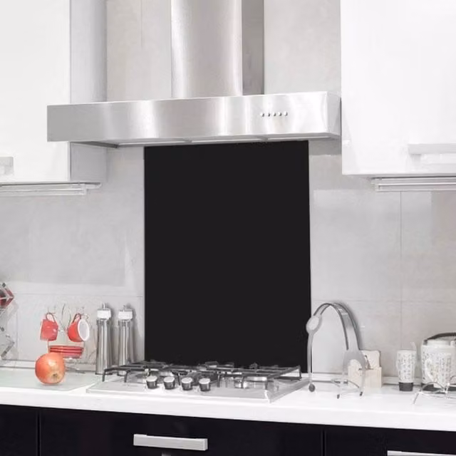BELOFAY Black Tempered Glass Kitchen Splashback, W: 60 cm, H: 65 cm, 6 mm Thick