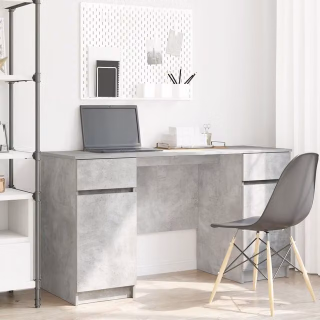 Berkfield Modern Writing Desk in Grey Concrete Finish, W/D/H: 140 x 49 x 76 cm