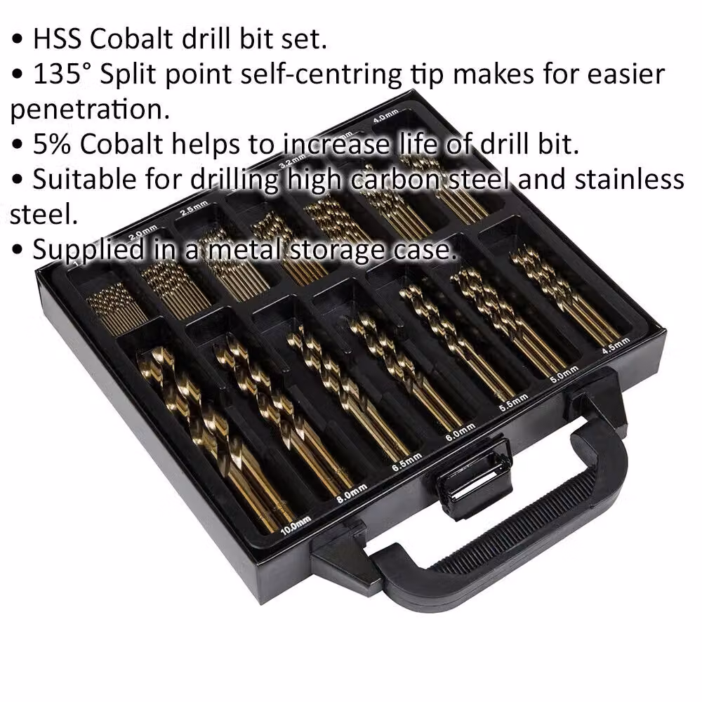 Loops 99 Piece HSS Cobalt Twist Drill Bit Set with Stainless Steel Tips in Multicolour – 2
