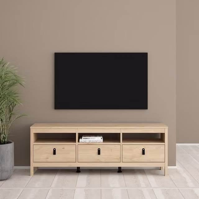 Furniture To Go Barcelona TV Unit with 3 Drawers in Matt Black and Jackson Hickory Wood
