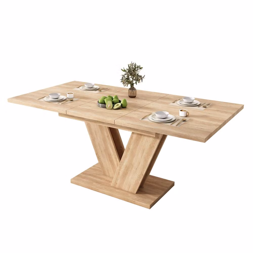 Merax Extendable Rectangular Dining Table with X-Frame Metal Legs in Natural Brown and Beige, W/D/H: 160 x 80 x 75.5 cm – 2
