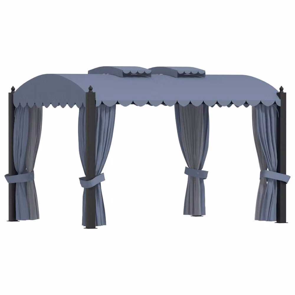 Berkfield Home Gazebo with Curtains, Anthracite Steel and Dark Grey Polyester, W: 300 cm, D: 300 cm, H: 270 cm – 2