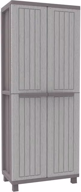 FORGEVIO Grey 2 Door Freestanding Cabinet with Broom Holder and Internal Shelving