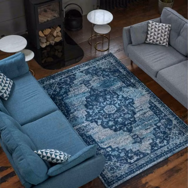 The Rug House Traditional Medallion Living Area Rug in Blue, W: 290 cm, D: 200 cm