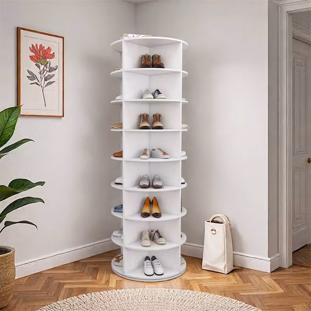Direct Wicker White 8-Tier Freestanding 360 Degree Rotating Shoe Rack for Hallways – 1