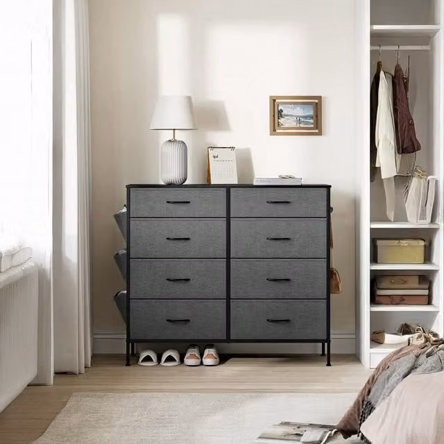 SONGMICS Grey Fabric Chest of Drawers with Side Pockets