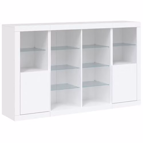 vidaXL Set of 3 Modern White Engineered Wood Sideboards with Integrated LED Lighting