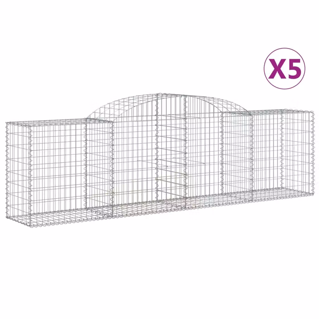 Berkfield Home Arched Gabion Baskets, 5 Piece Set, Silver Galvanised Steel, W: 300 cm, D: 50 cm, H: 80-100 cm – 2